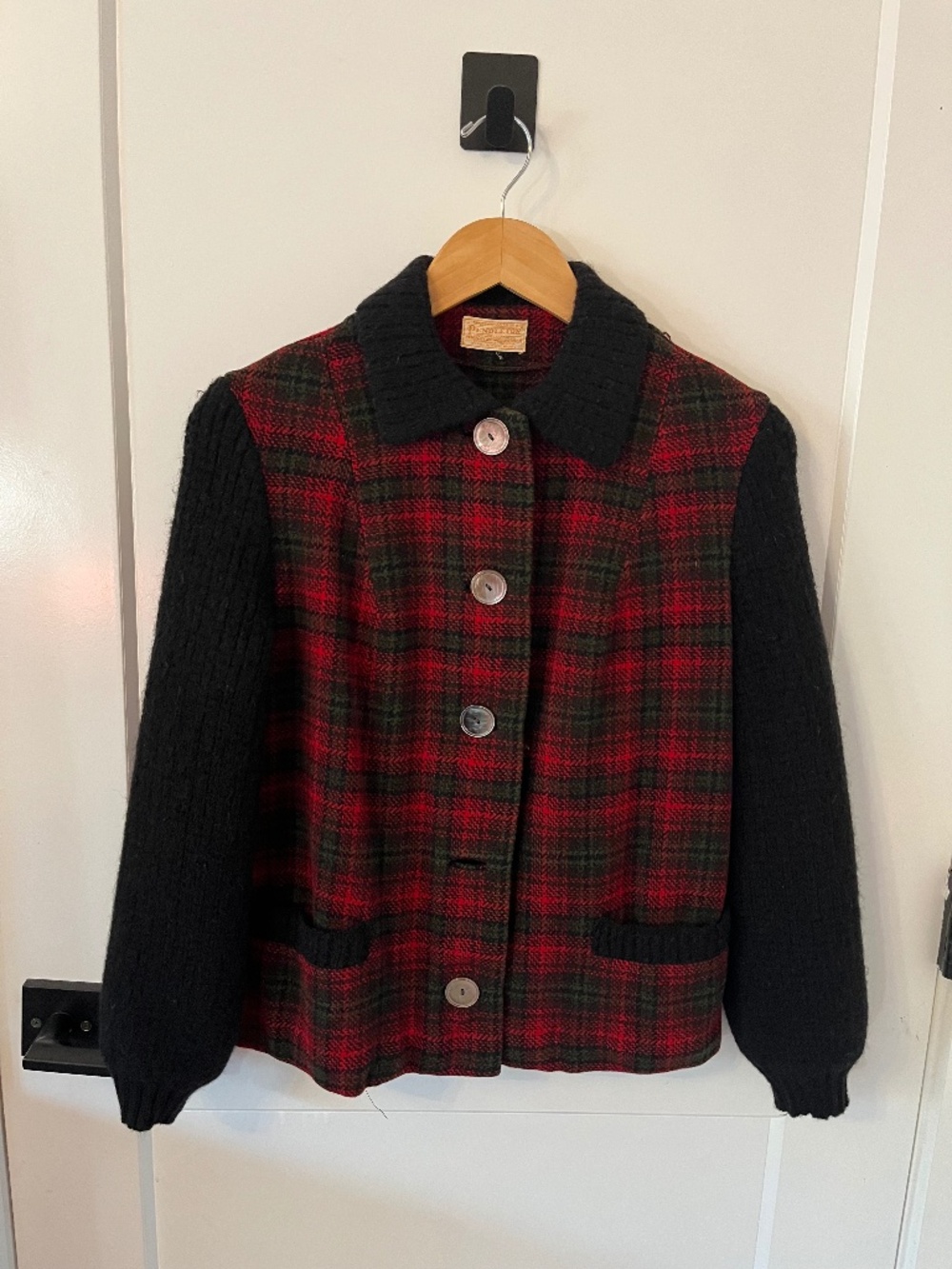 1970s Pendleton Jacket with Knit Collar and Sleeves